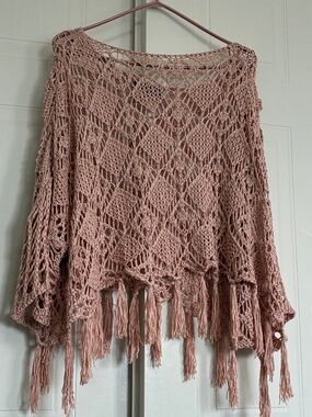 Pastel pink boho- free style knit / crochet top/ sweater/ poncho